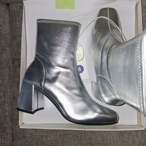 Silver Ankle Boots   NEW Women's Pippa Stretch Boots - A New Day Silver